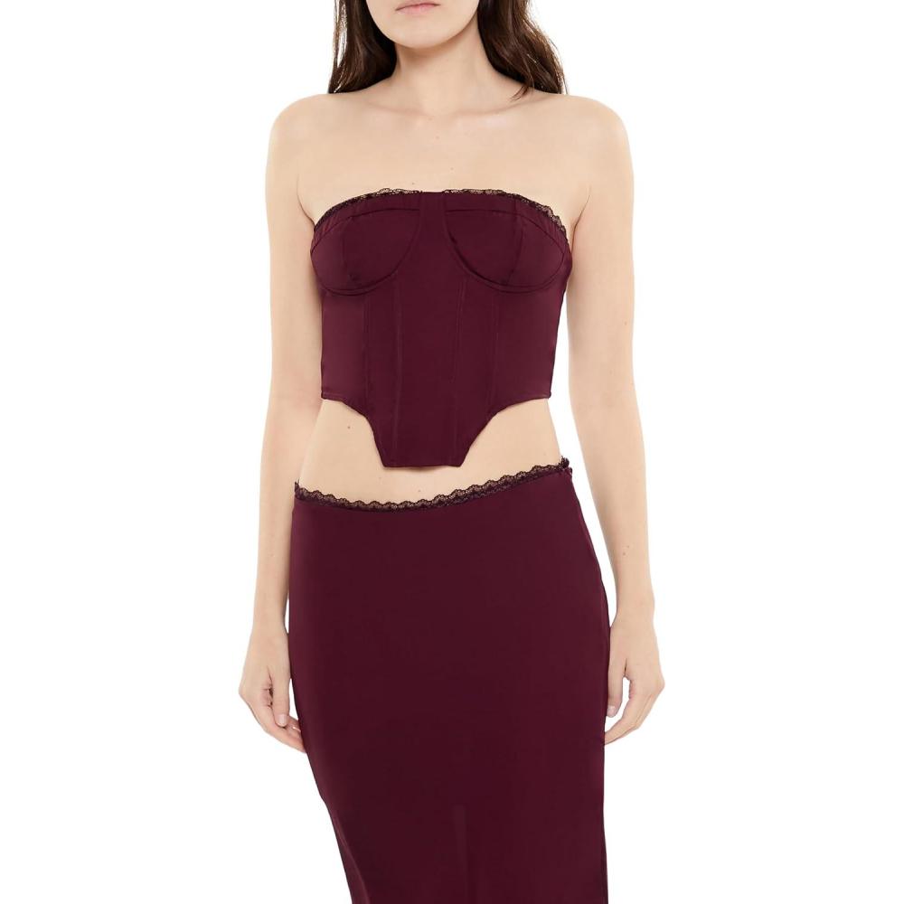 imageForever 21 womens Lacetrim Bustier Tube Crop TopRed