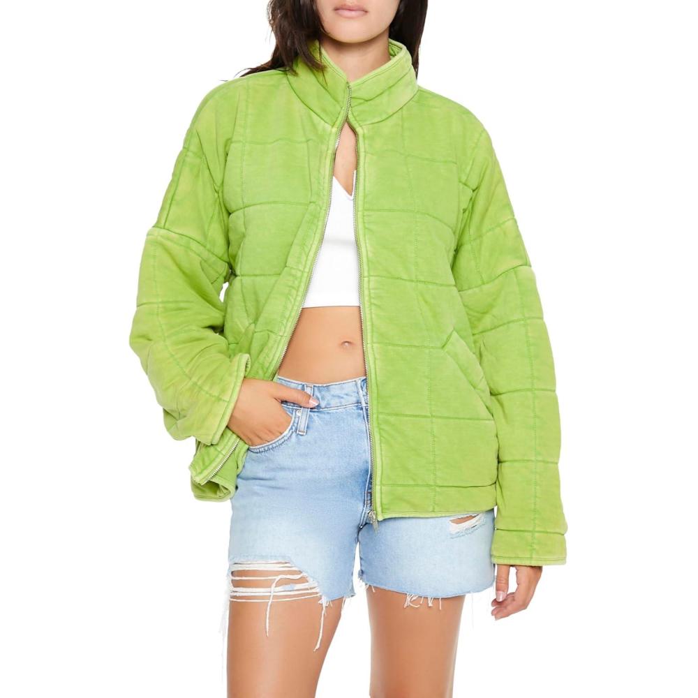 imageForever 21 womens Quilted Zipup JacketAvocado