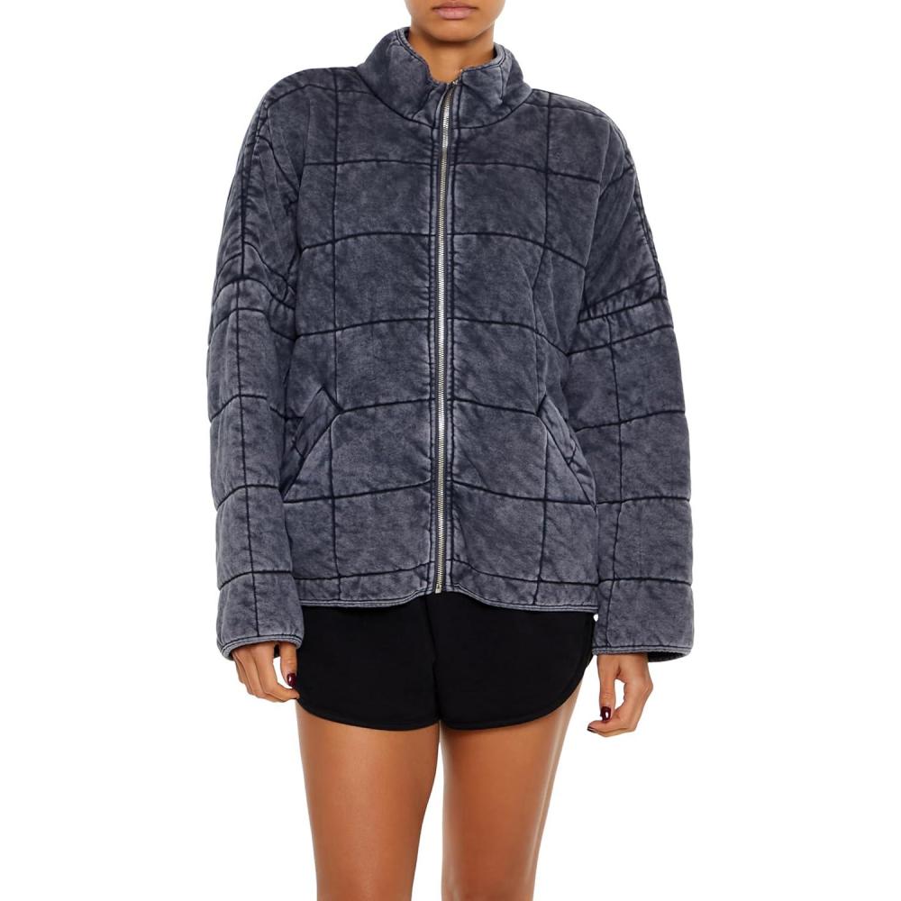 imageForever 21 womens Quilted Zipup JacketCharcoal