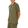 Forever 21 Men’s Linen-Blend Cuban-Collar Shirt(Olive)
