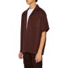 Forever 21 Mens Waffle Knit Cuban Collar Shirt(Brown)