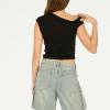 Forever 21 Womens Asymmetric Ruched Crop Top(Black)