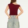 Forever 21 Womens Asymmetric Ruched Crop Top(Burgundy)