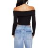 Forever 21 Women’s Off-The-Shoulder V-Hem Crop Top(Black)