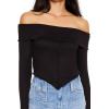 Forever 21 Women’s Off-The-Shoulder V-Hem Crop Top(Black)