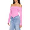 Forever 21 Women’s Off-The-Shoulder V-Hem Crop Top(Pink)