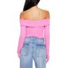 Forever 21 Women’s Off-The-Shoulder V-Hem Crop Top(Pink)
