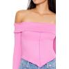 Forever 21 Women’s Off-The-Shoulder V-Hem Crop Top(Pink)