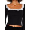 Forever 21 Women’s Plus Size Lace-Trim Crop Top(Black)