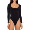 Forever 21 womens Henley Thong Bodysuit(Black)