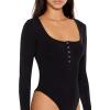 Forever 21 womens Henley Thong Bodysuit(Black)