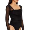 Forever 21 womens Ruched Mesh Thong Bodysuit(Black)