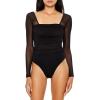 Forever 21 womens Ruched Mesh Thong Bodysuit(Black)