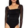 Forever 21 womens Ruched Mesh Thong Bodysuit(Black)