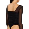 Forever 21 womens Ruched Mesh Thong Bodysuit(Black)