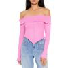 Forever 21 Women’s Off-The-Shoulder V-Hem Crop Top(Pink)