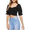 Forever 21 Women’s Ruched Eyelet Crop Top(Black)