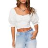 Forever 21 Women’s Ruched Eyelet Crop Top(White)