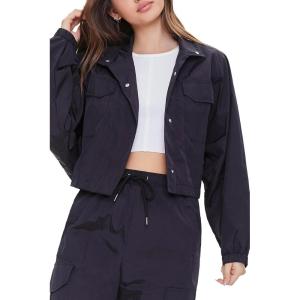 Forever 21 Cropped Raglan-Sleeve Windbreaker BLACK Medium
