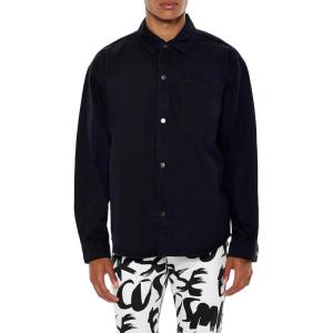 Forever 21 Men’s Cotton Curved-Hem Shirt(Black)