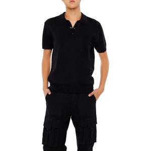 Forever 21 Men’s Sweater-Knit Polo Shirt(Black)