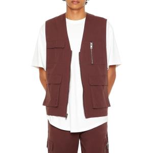 Forever 21 Men’s Zip-up Utility Cargo Vest(Chocolate)