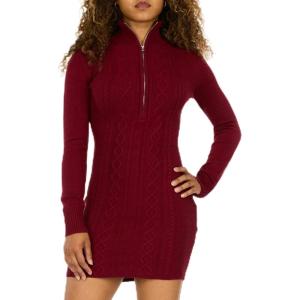Forever 21 Womens 1/4 Zip Sweater Dress with Collar and Sleeve Cuffs – Cable Knit(Burgundy)