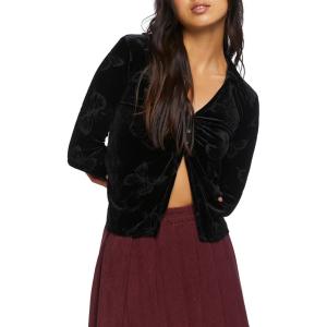 Forever 21 Womens Burnout Butterfly Split-Front Top(Black)