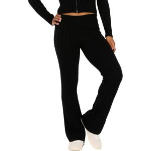 Forever 21 Womens Cable Knit Wide-Leg Sweater Pants(Black)