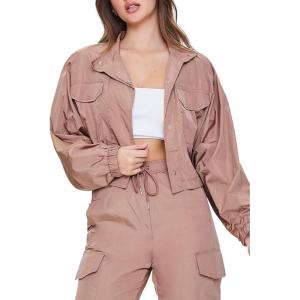 Forever 21 Women’s Cropped Raglan-Sleeve Windbreaker(Cocoa)
