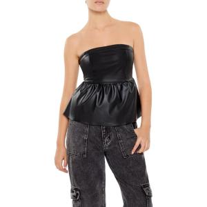 Forever 21 Womens Faux Leather Peplum Tube Top(Black)