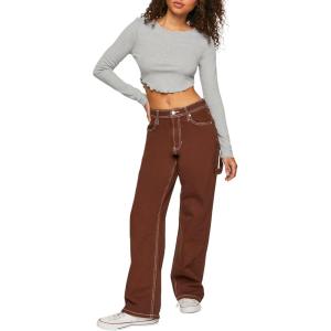 Forever 21 Women’s High-Rise Carpenter Dad Jeans(Brown)
