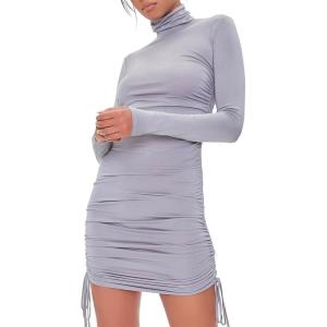 Forever 21 Womens Ruched Drawstring Mini Dress(Grey)
