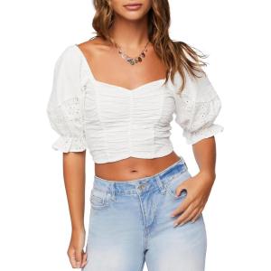 Forever 21 Women’s Ruched Eyelet Crop Top(White)