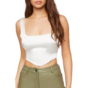 Forever 21 Women’s Satin V-Hem Crop Top(White)