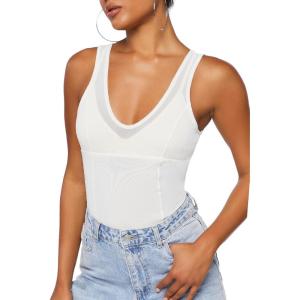 Forever 21 Women’s Sleeveless V-neck Bodysuit(Vanilla)