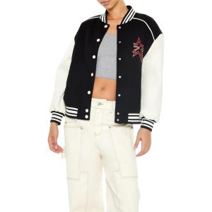 Forever 21 Women’s Star Girl Varsity Letterman Jacket(Black/Multi)