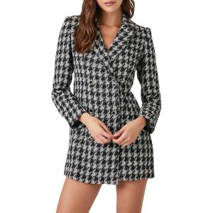 Forever 21 Women’s Tweed Houndstooth Print Mini Dress(Black)