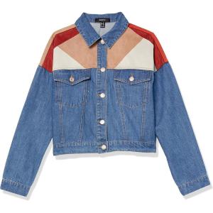Forever 21 womens Colorblock Denim Jacket(Denim/Multi)