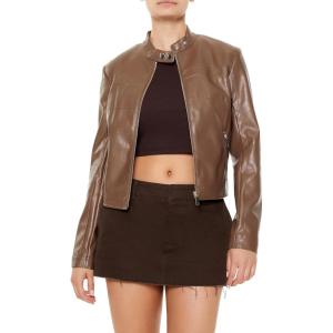 Forever 21 womens Faux Leather Moto Jacket(Espresso)
