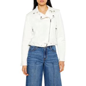 Forever 21 womens Faux Suede Cropped Moto Jacket(Egret)