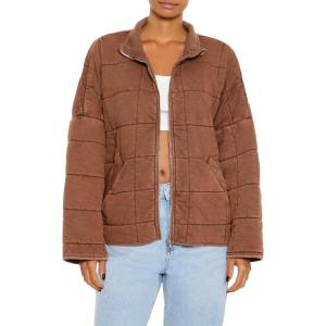 Forever 21 womens Quilted Zip-up Jacket(Dark Brown)