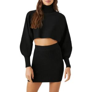Forever 21 womens Sweater-knit Turtleneck Top & Skirt Set(Black)