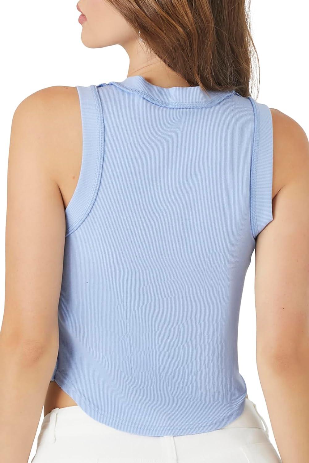 imageForever 21 Womens Cropped CurvedHem Tank TopLight Blue