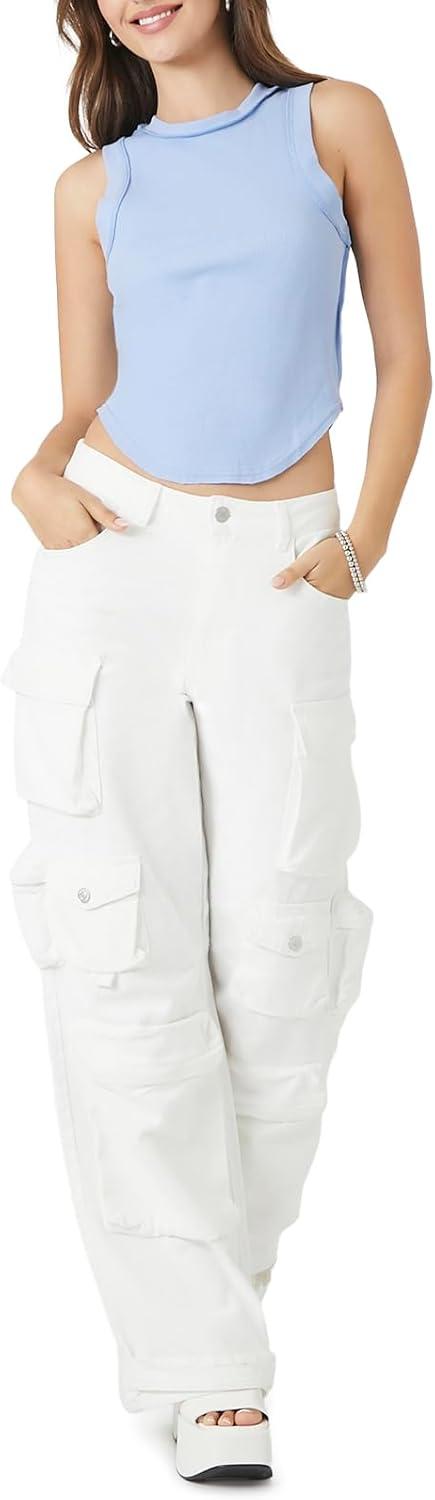 imageForever 21 Womens Cropped CurvedHem Tank TopLight Blue