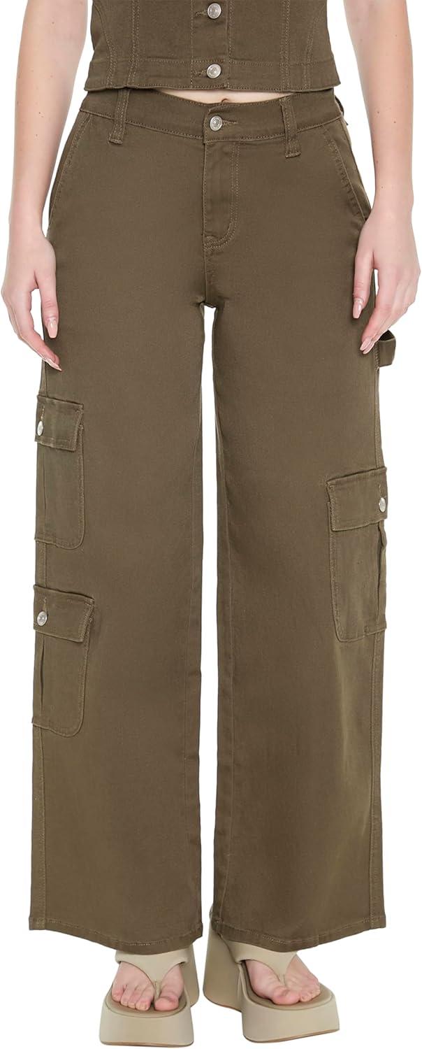 imageForever 21 Womens MidRise WideLeg Cargo PantsCypress
