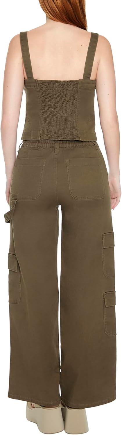 imageForever 21 Womens MidRise WideLeg Cargo PantsCypress