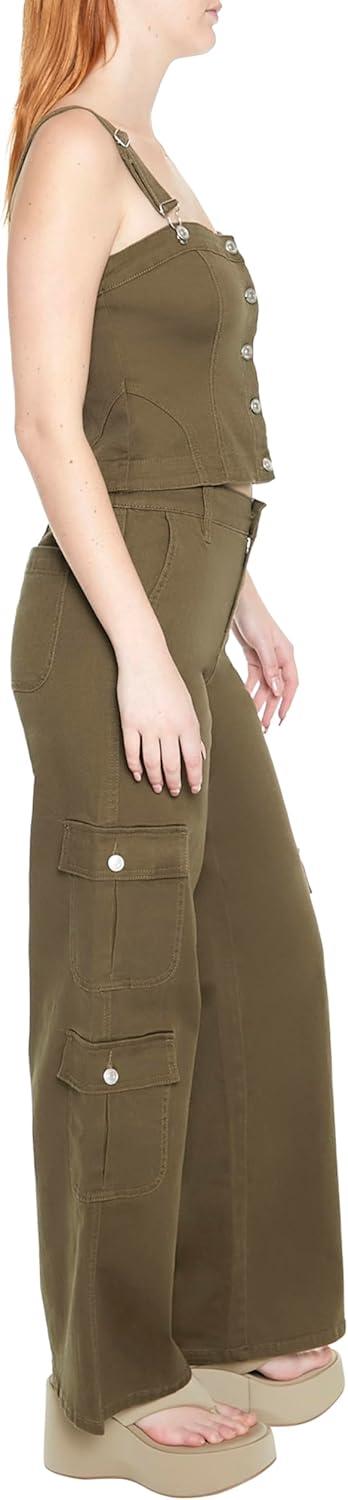 imageForever 21 Womens MidRise WideLeg Cargo PantsCypress
