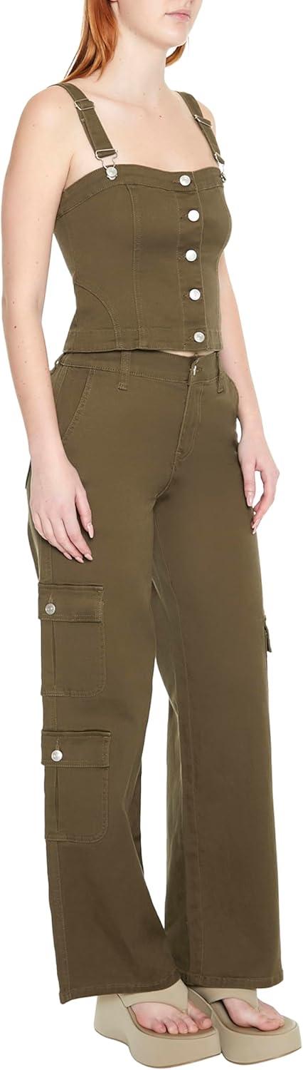 imageForever 21 Womens MidRise WideLeg Cargo PantsCypress