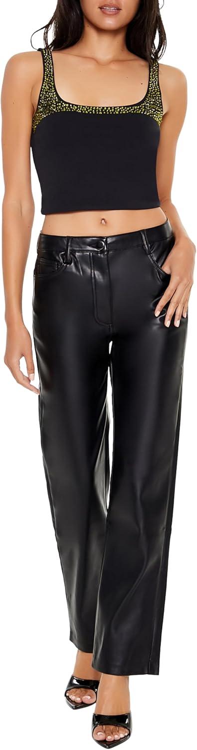 imageForever 21 Womens Rhinestone Cropped Tank TopBlack